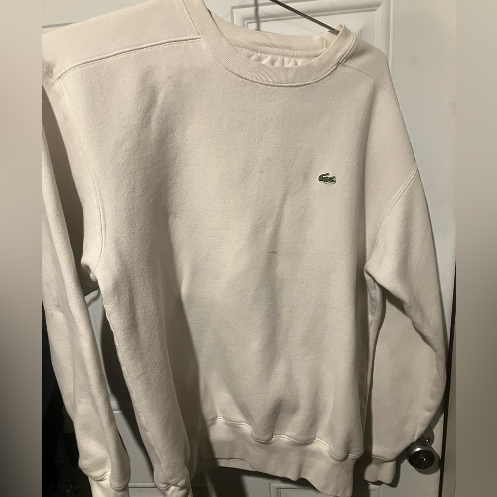 Lacoste designer brand White Crew Neck Sweater sweatshirt adult size small